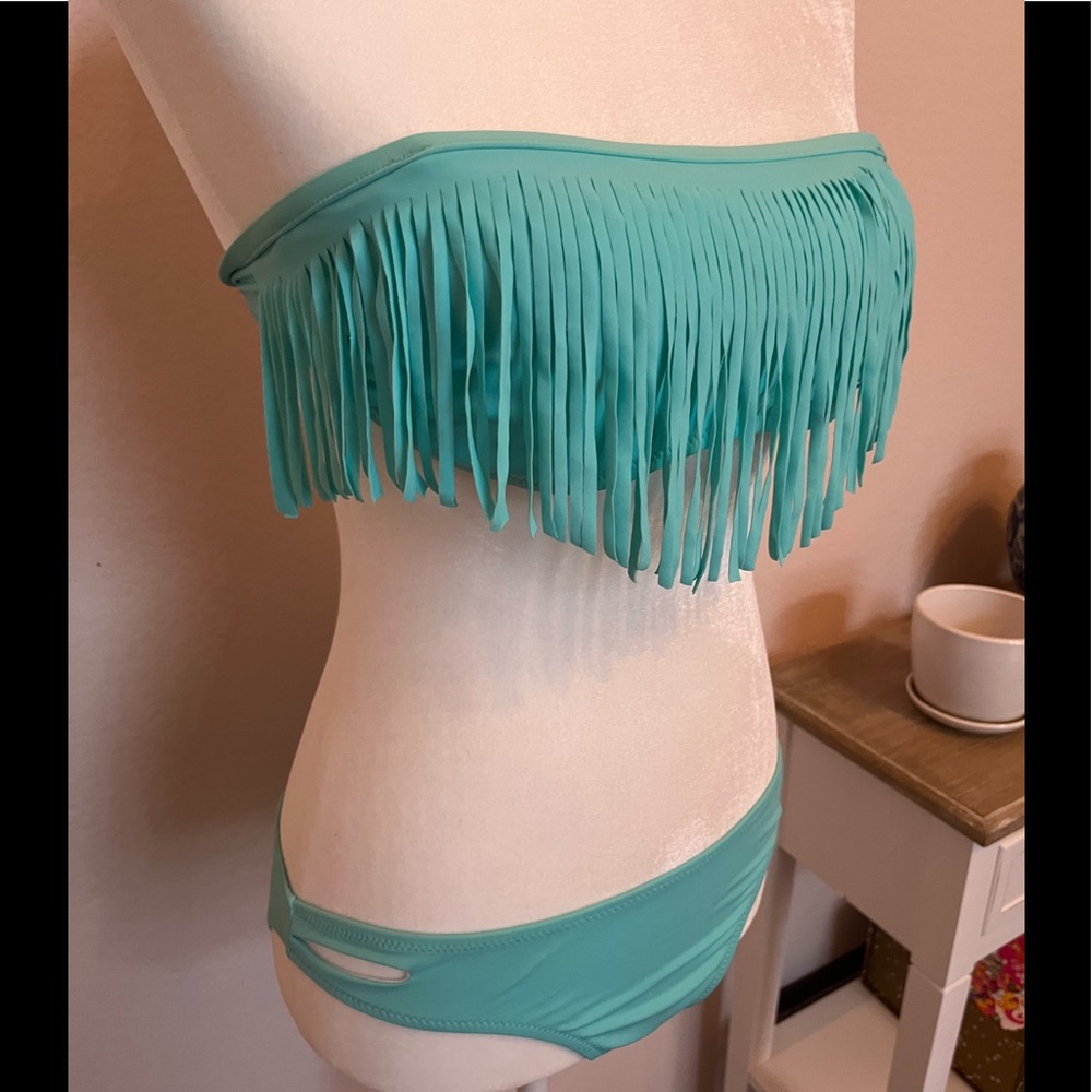 Cute Sea-Foam Green Fringe Bikini